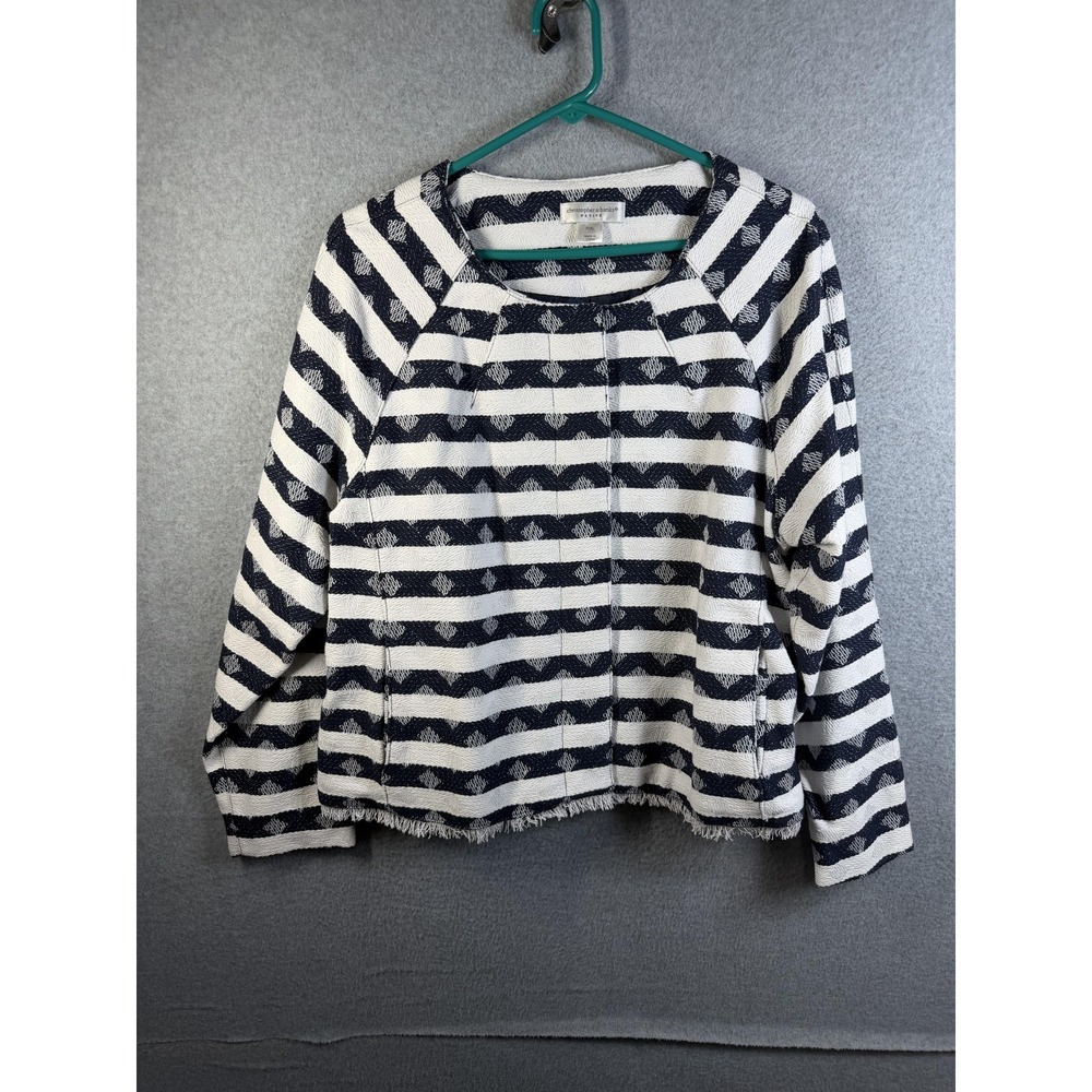Christopher & Banks Jacket‎ Womens Petite P/XL Blue Striped Fringe Open Front